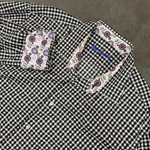 Robert Graham Gingham Checkered Black White Button Down Shirt XL